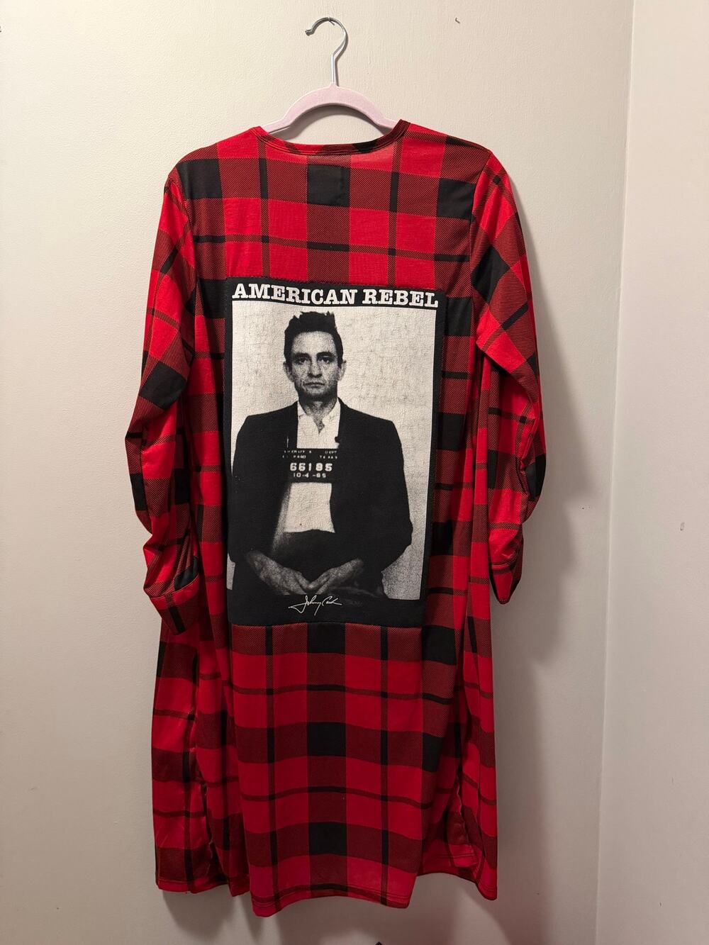 Johnny Cash Red Black Plaid Open Front Duster